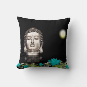 Silver Buddha Head Statue Cushion