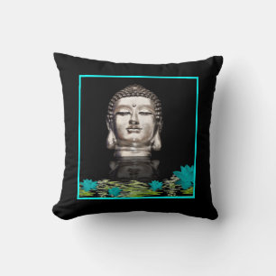 Silver Buddha Head Statue Cushion