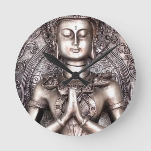 Silver Buddha Round Clock
