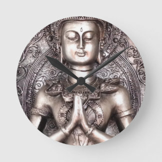 Silver Buddha Round Clock