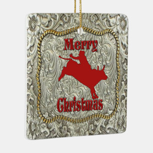 Silver Bull Rider Belt Buckle Christmas  Ceramic Ornament