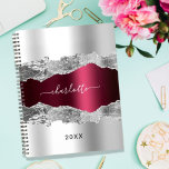 Silver burgundy agate marble name script 2023 planner<br><div class="desc">Faux silver and burgundy metal and agate,  marble stone print as background Personalize and add your name. The name is written with a modern hand lettered style script.</div>