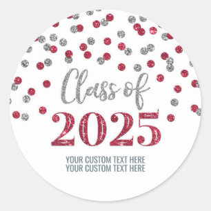 Silver Burgundy Confetti Graduation 2025 Classic Round Sticker