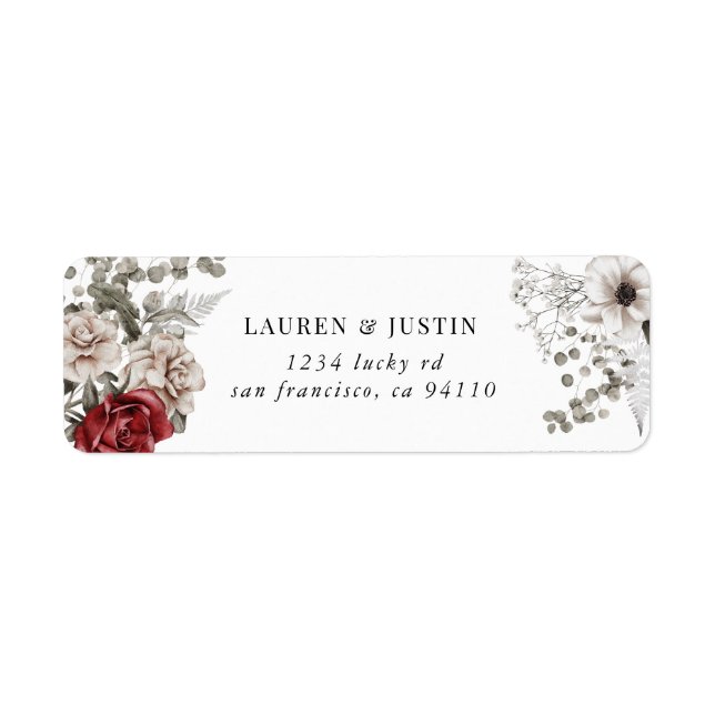silver burgundy floral Return Address Label (Front)