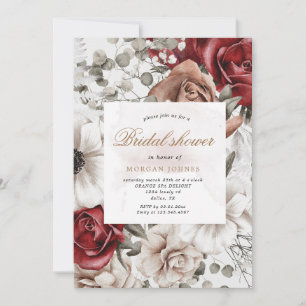 silver burgundy rustic floral bridal shower invite