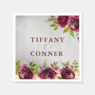 Silver Burgundy Wedding Engagement Anniversary Napkin