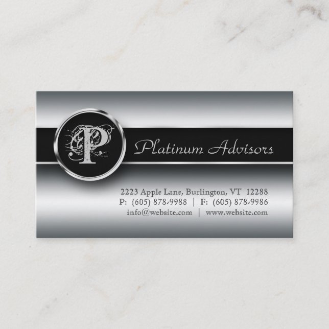 Silver Business Card Professional Modern Black (Front)