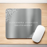 Silver Business Professional Sparkle Glitter Mouse Pad<br><div class="desc">Silver Glitter Faux Sparkle Glitter Metallic Foil Minimalist Business Mouse Pad with black lettered typography for the monogram. The Girly Business Supplies can be customised with your name. Please contact the designer for customised matching items.</div>