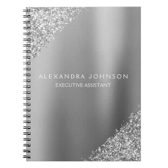 Silver Business Professional Sparkle Glitter Notebook (Front)