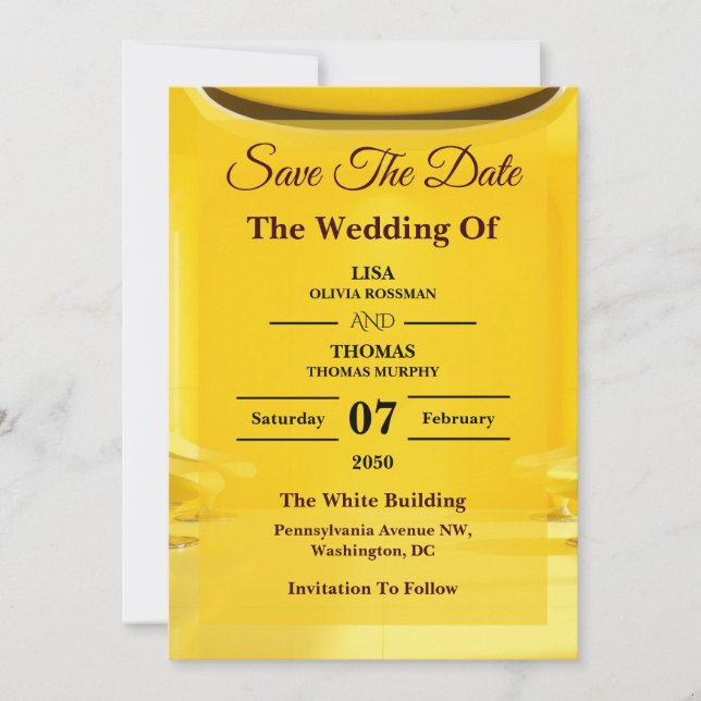 Silver Butter Yellow Modern Wedding Save The Date (Front)