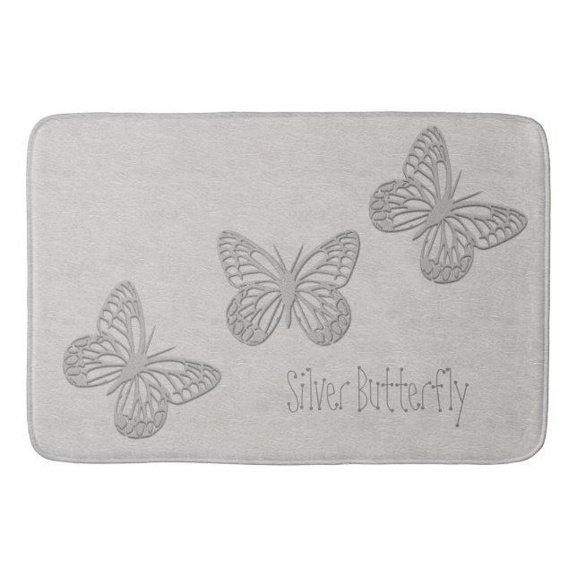 Silver Butterfly Grey Textured Bathmat (Front)