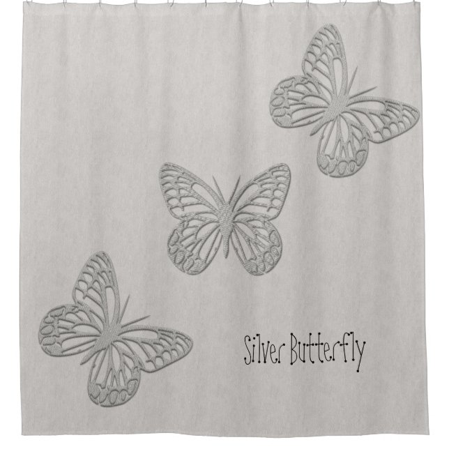 Silver Butterfly Grey Textured Shower Curtain (Front)