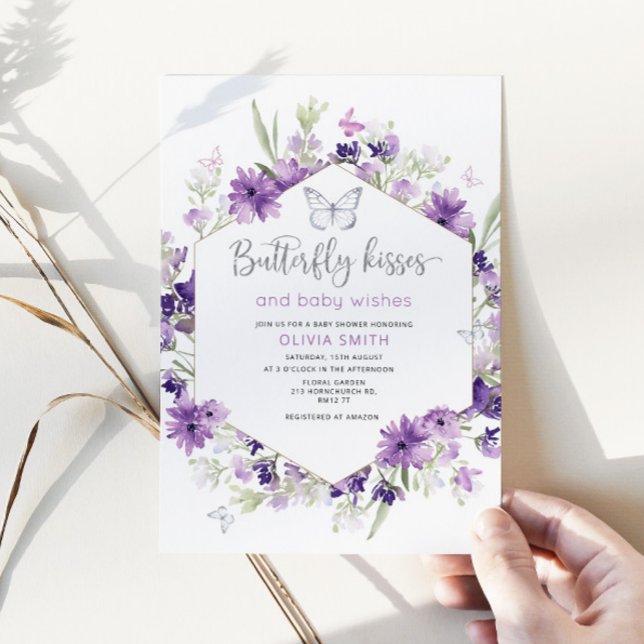 Silver Butterfly kisses baby shower invitation (Creator Uploaded)