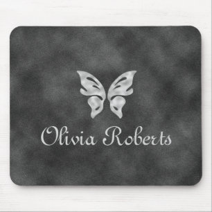 Silver Butterfly & Velvet Personalised Mouse Pad
