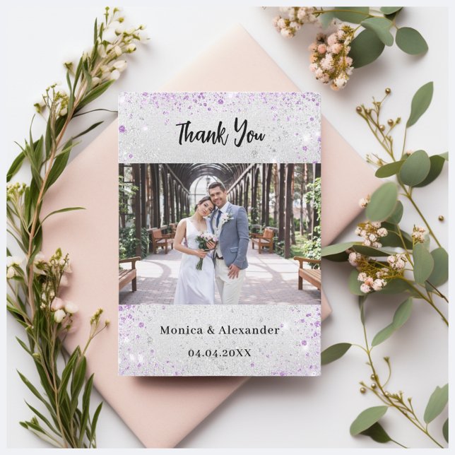Silver butterfly wedding photo thank you card (Creator Uploaded)