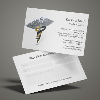 Silver Caduceus Black Gold Medical Reminder Appointment Card