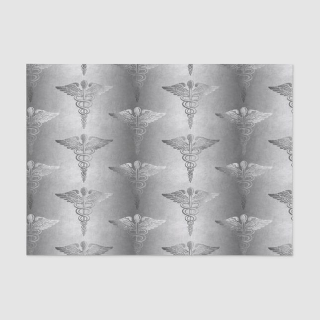 Silver Caduceus Doctor Medical Symbol Pattern Tissue Paper (Front)