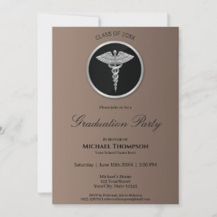 Silver Caduceus Medical Graduation Invitation