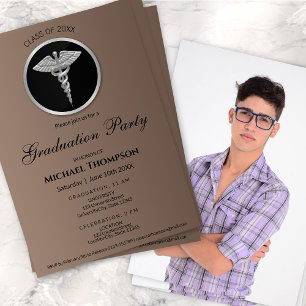 Silver Caduceus Medical Graduation   Photo Invitation