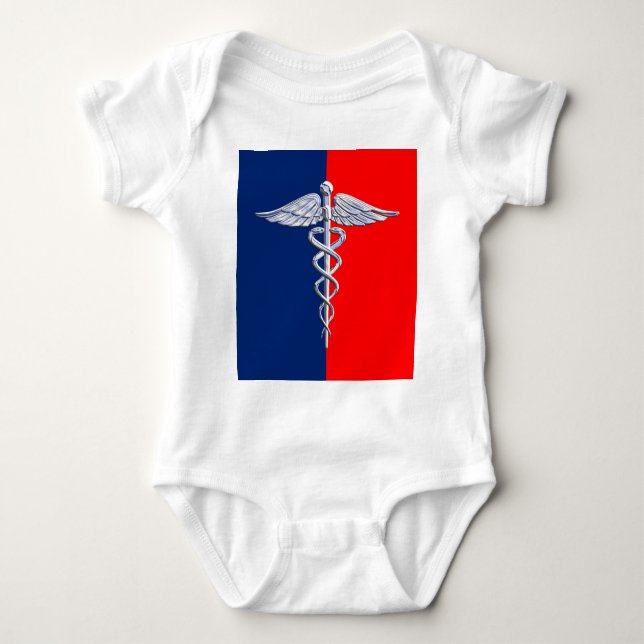 Silver Caduceus Medical Symbol League Baby Bodysuit (Front)