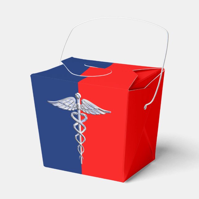 Silver Caduceus Medical Symbol League Favour Box (Front Side)