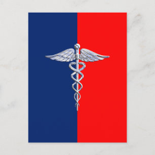 Silver Caduceus Medical Symbol League Postcard