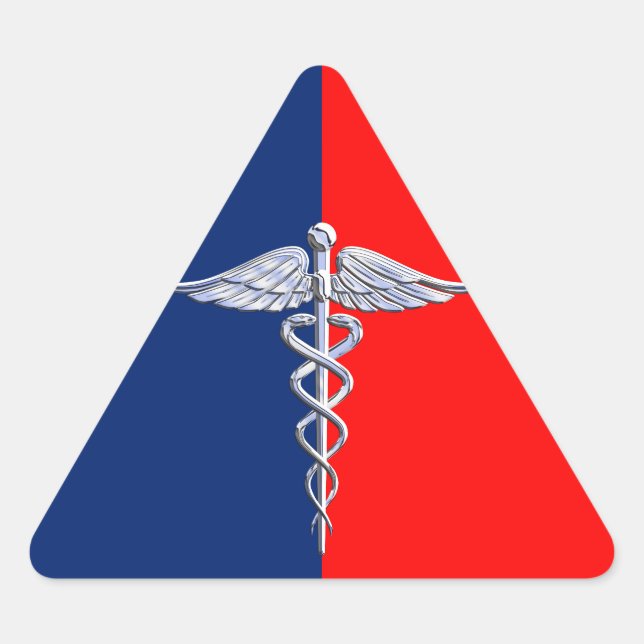 Silver Caduceus Medical Symbol League Triangle Sticker (Front)