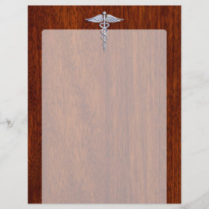 Silver Caduceus Medical Symbol Mahogany Decor