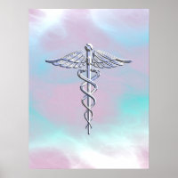 Silver Caduceus Medical Symbol Mother Pearl