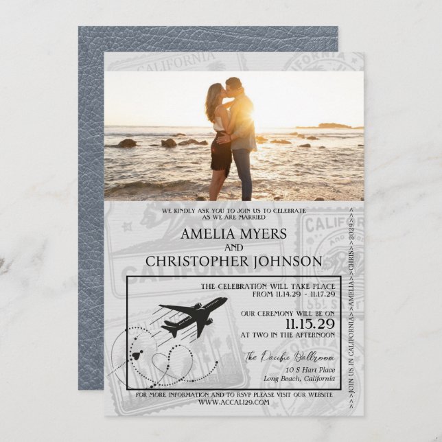 Silver California Passport Wedding Invitation (Front/Back)