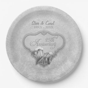 Silver Calla 25th Anniversary Paper Plates