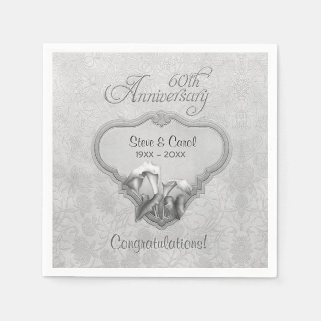 Silver Calla Lily 60th Anniversary  - Customise Napkin (Front)