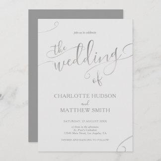 Silver Calligraphy | Grey Wedding Invitation