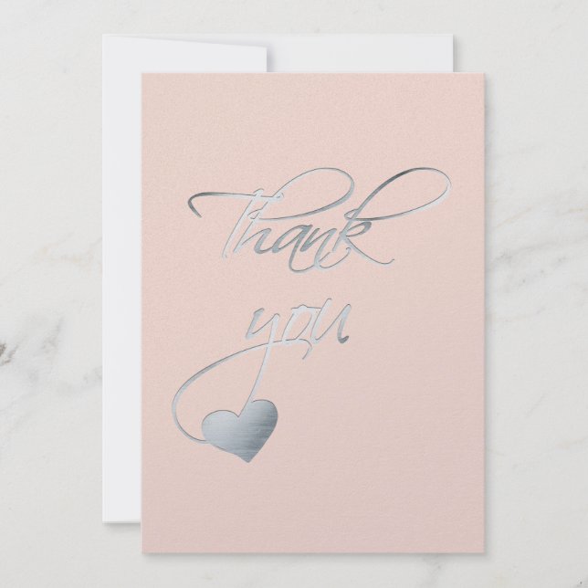 Silver Calligraphy & Heart~ Wedding Day Thank You Card (Front)