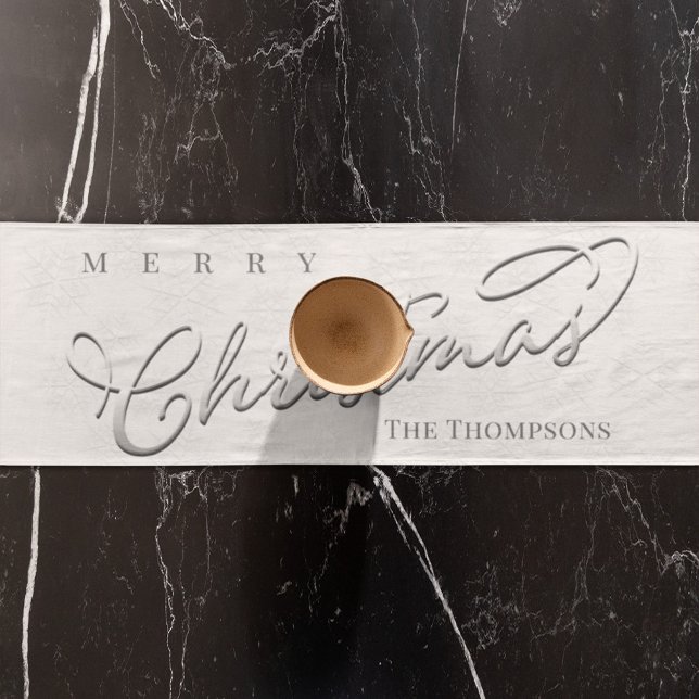 Silver Calligraphy Script Winter Snowflake Cute  Short Table Runner (Merry Christmas silver snowflake calligraphy script table runner)