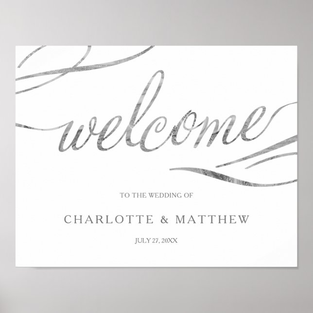 Silver Calligraphy | White Welcome Wedding Poster  (Front)