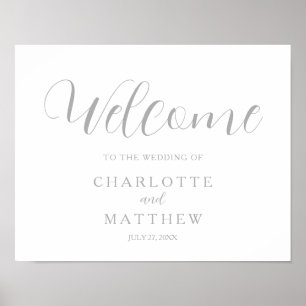 Silver Calligraphy White Welcome Wedding Poster