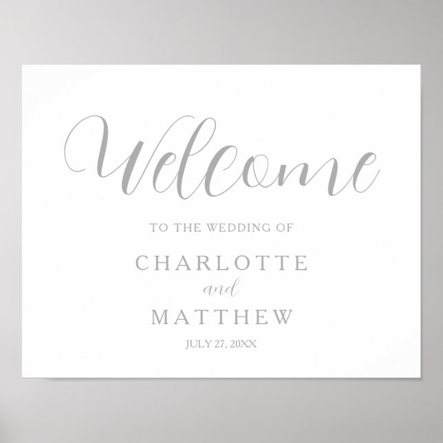 Silver Calligraphy White Welcome Wedding Poster (Front)