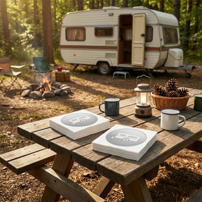 Silver Camper Trailer Icon Minimalist RV Napkin (Creator Uploaded)