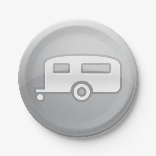 Silver Camper Trailer Icon Minimalist RV Paper Plate (Front)