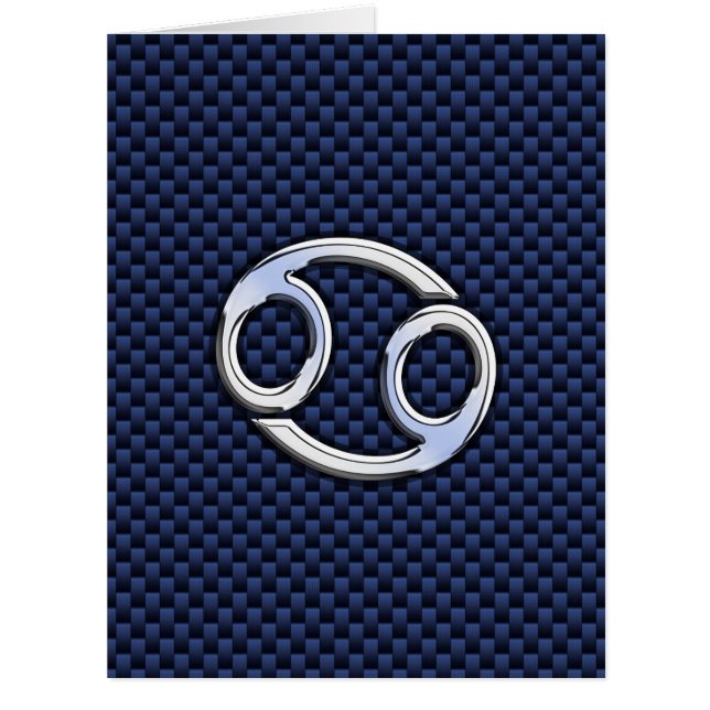 Silver Cancer Sign on Navy Blue Carbon Fibre Print (Front)