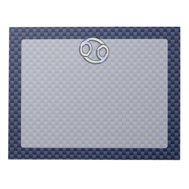 Silver Cancer Sign on Navy Blue Carbon Fibre Print Notepad (Front)
