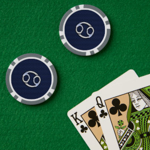 Silver Cancer Zodiac Symbol Navy Carbon Fiber Poker Chips