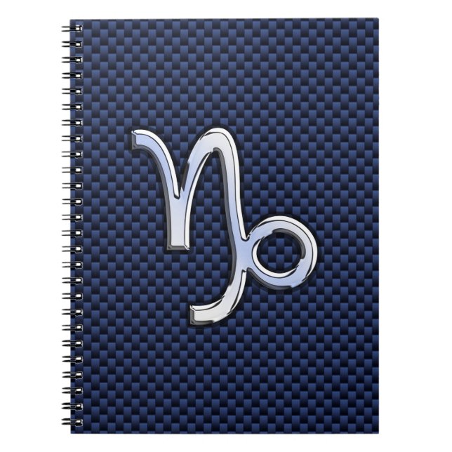 Silver Capricorn Zodiac Sign Blue Carbon Style Notebook (Front)