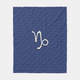 Silver Capricorn Zodiac Symbol Blue Camouflage Fleece Blanket
