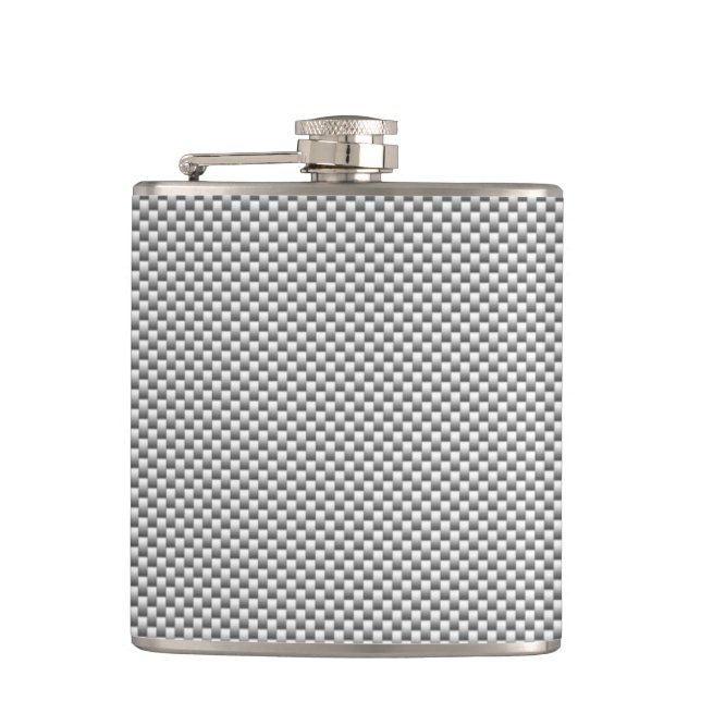 Silver Carbon Fibre Style Print Hip Flask (Front)