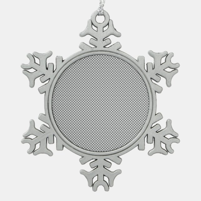 Silver Carbon Fibre Style Print Snowflake Pewter Christmas Ornament (Front)