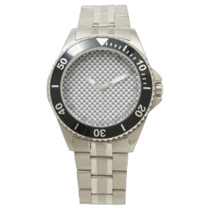 Silver Carbon Fibre Style Print Watch