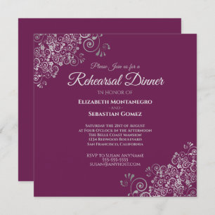 Silver & Cassis Square Wedding Rehearsal Dinner Invitation