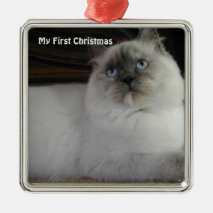Silver Cat My First Christmas Photo Ornaments